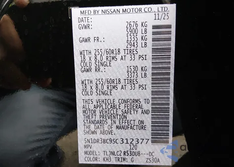 2025 Nissan Pathfinder Rock Creek 4Wd/Sv 4Wd from USA, damaged, VIN 5N1DR3BC9SC312377